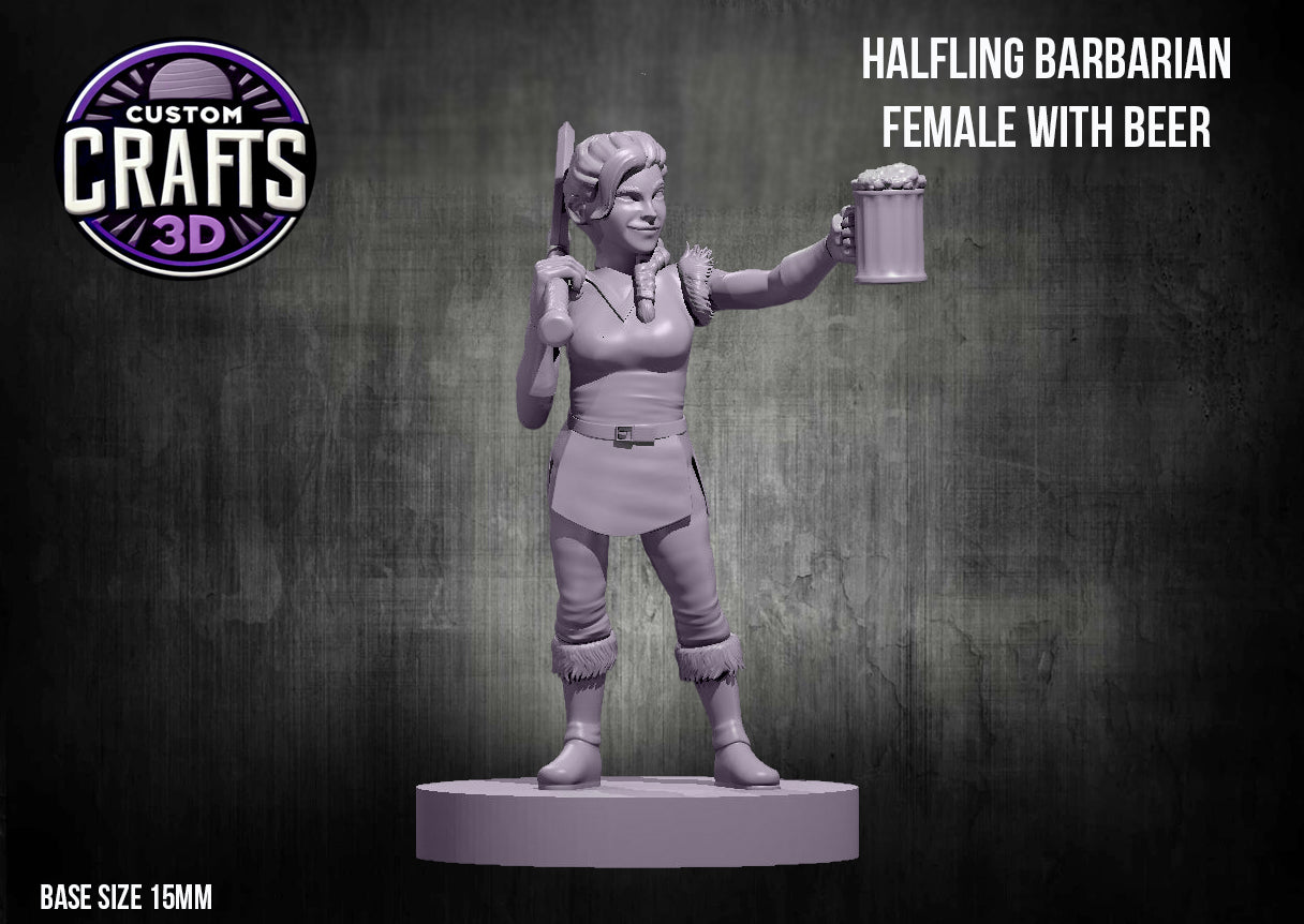 Halfling Barbarian Female with Beer 15mm Base