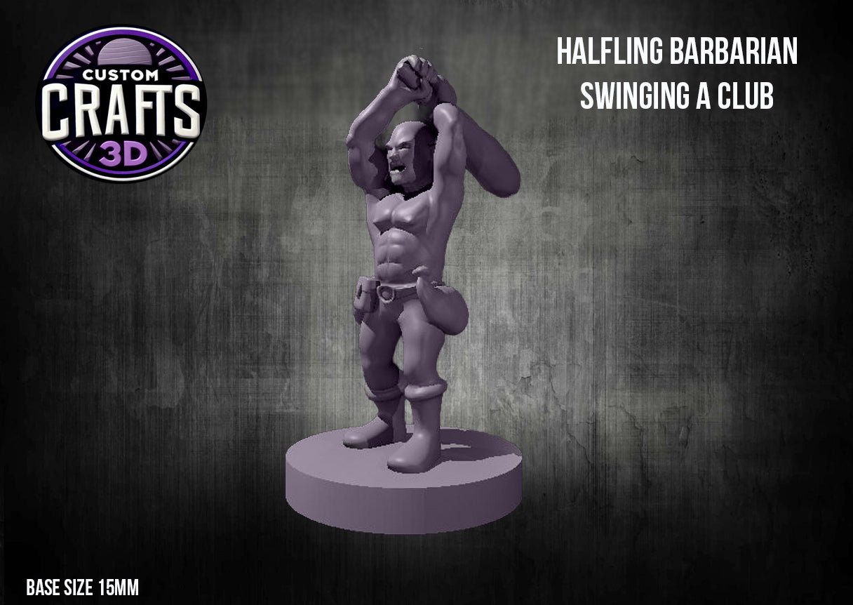 Halfling Barbarian Swinging a Club 15mm Base