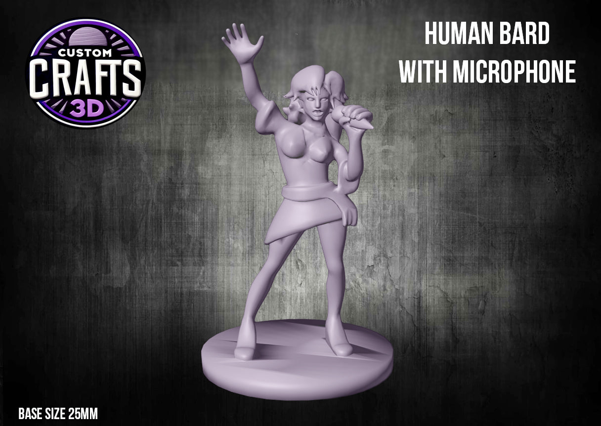 Human Female Bard with Microphone 25mm Base