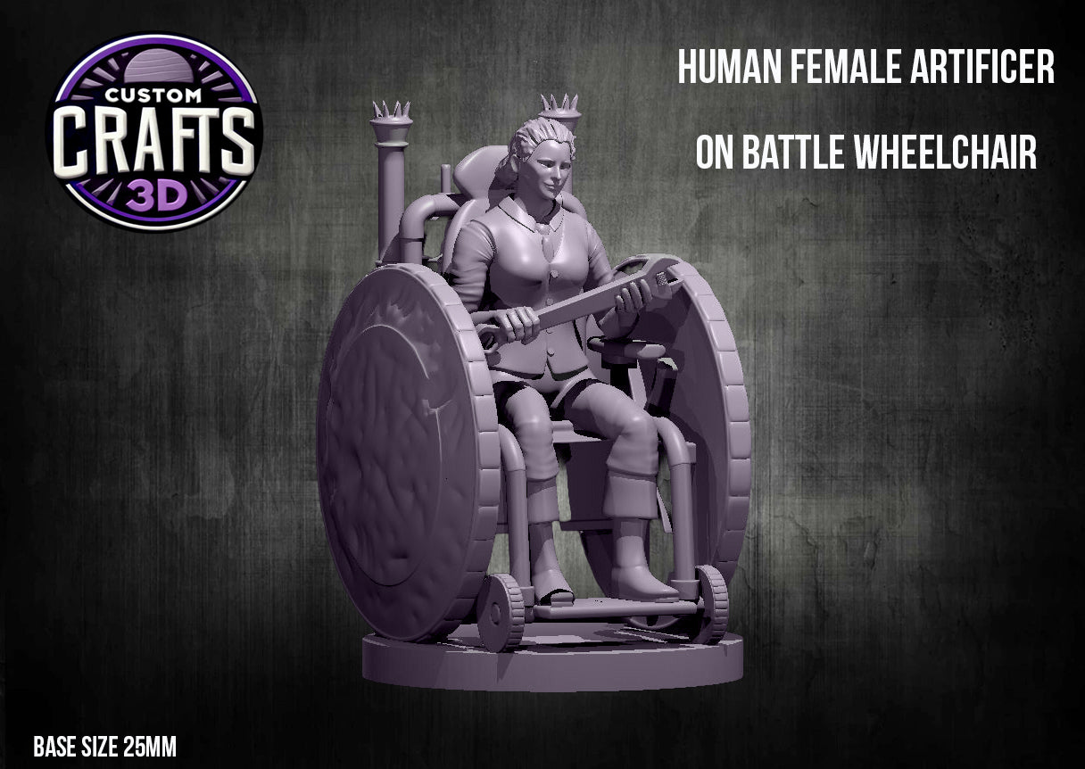 Human Female Artificer on Battle Wheelchair 25mm Base