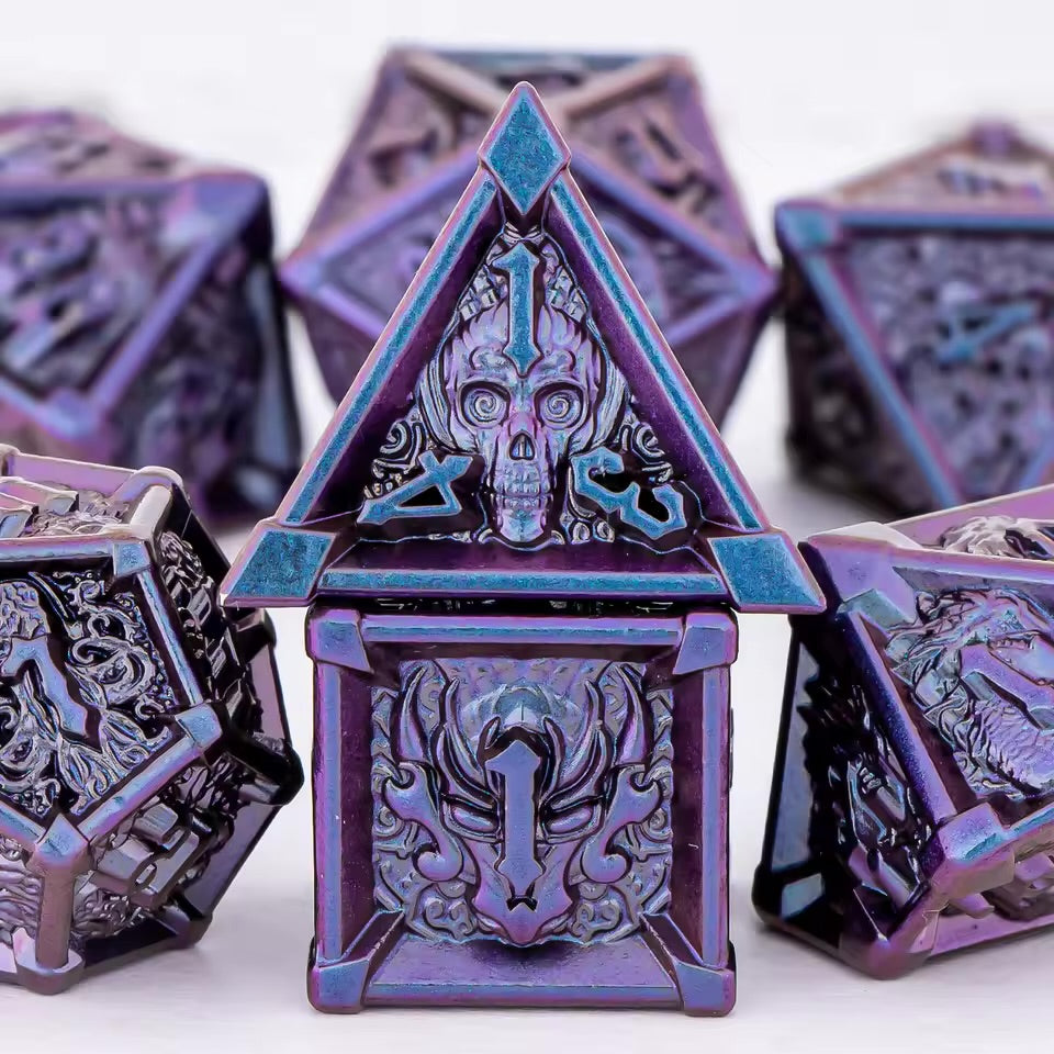 Purple Metal Dragon & Skull Dice Set 7PCS