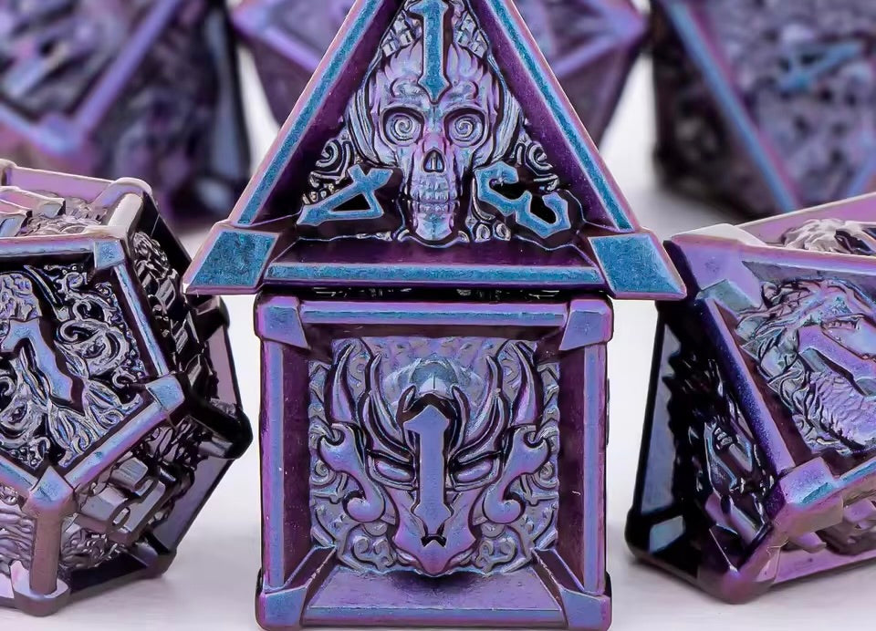 Purple Metal Dragon & Skull Dice Set 7PCS