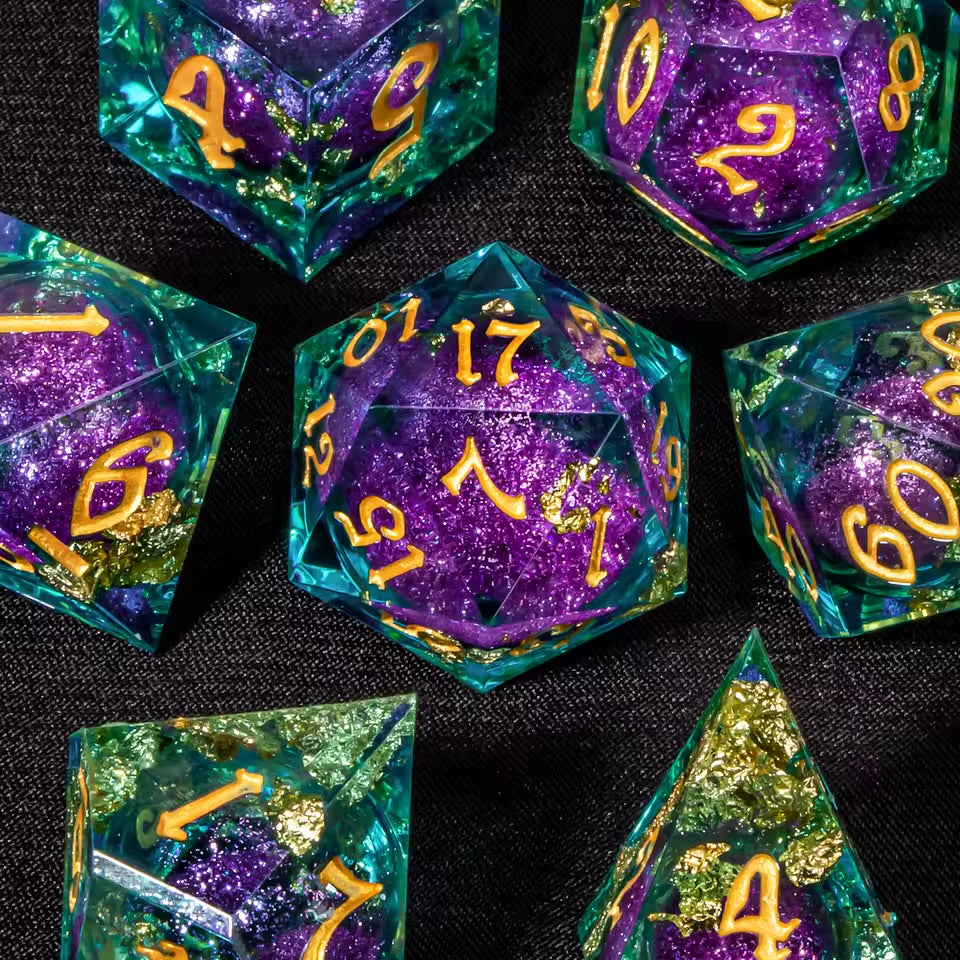 Green/Purple/Gold Liquid Resin Dice Set 7PCS