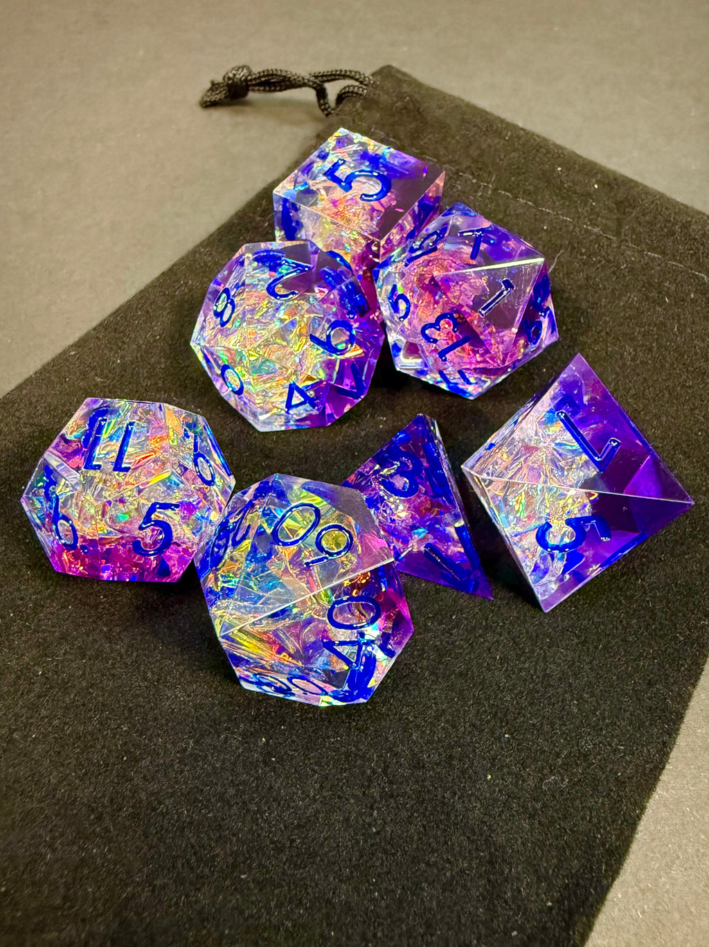 Purple & Blue Sharp Edge Resin Dice Set 7PCS