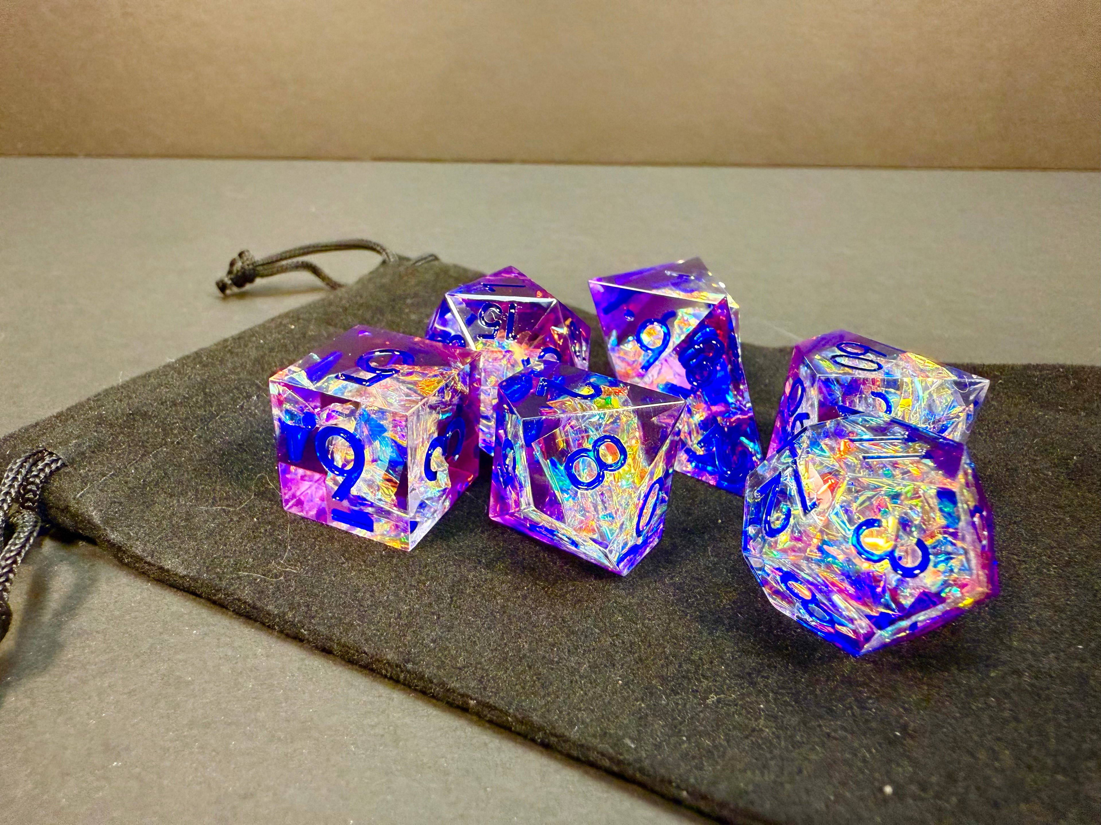 Purple & Blue Sharp Edge Resin Dice Set 7PCS