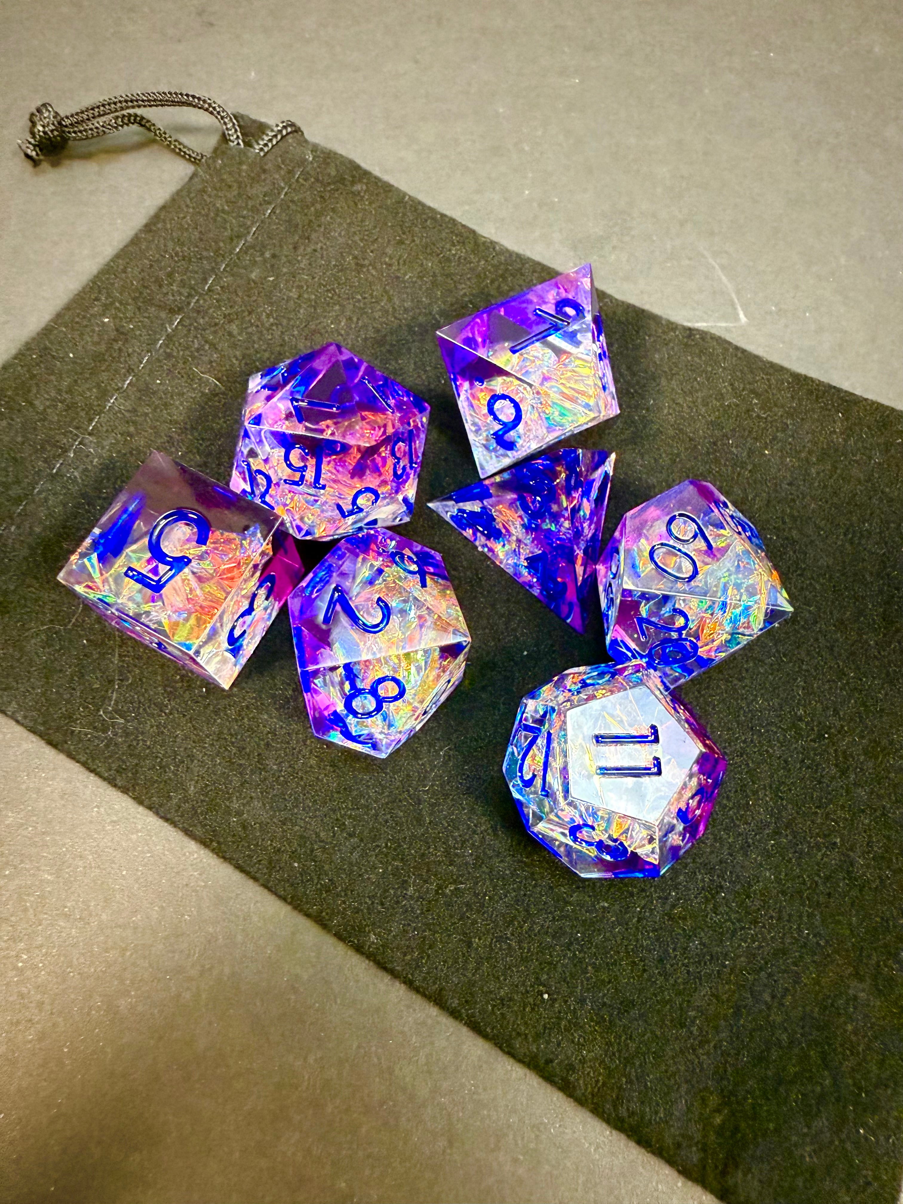Purple & Blue Sharp Edge Resin Dice Set 7PCS