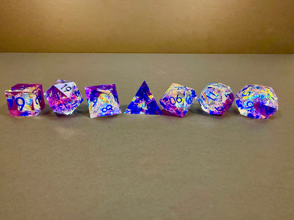 Purple & Blue Sharp Edge Resin Dice Set 7PCS