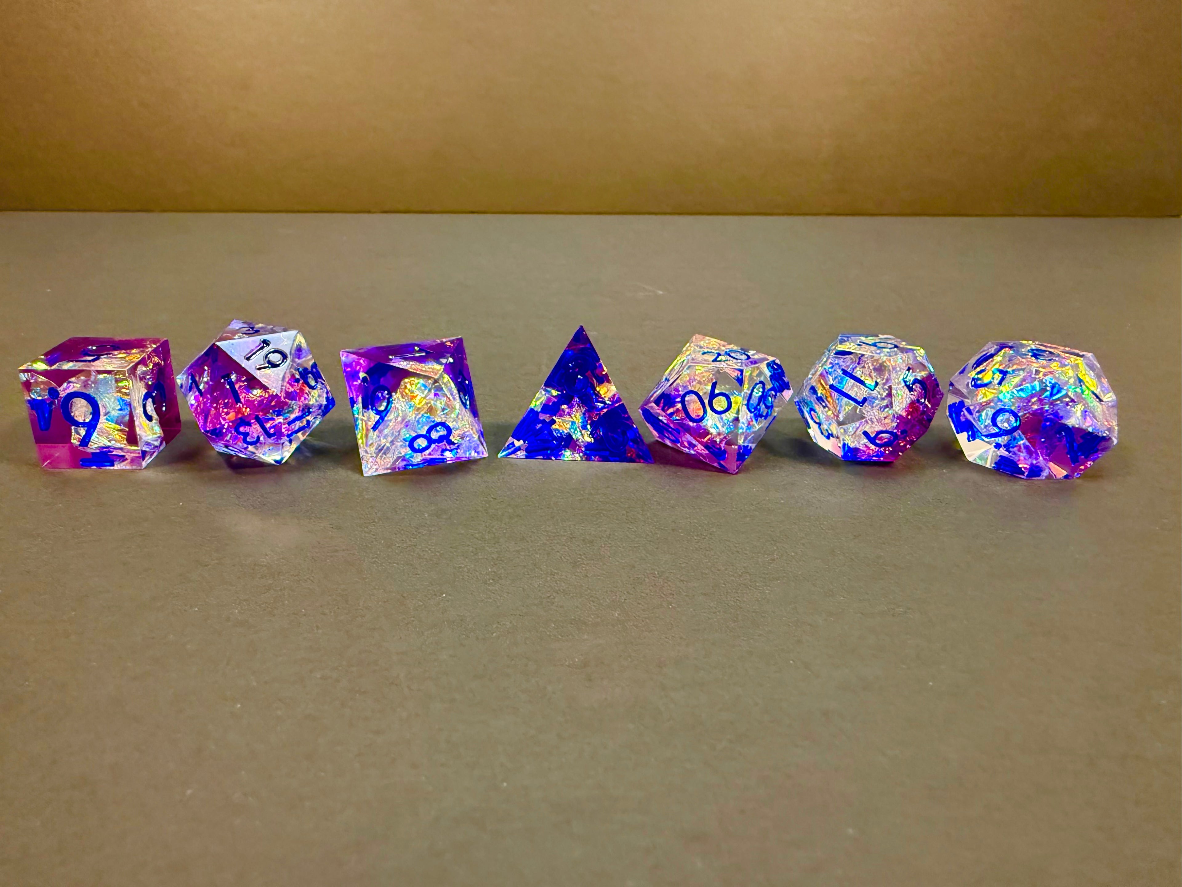 Purple & Blue Sharp Edge Resin Dice Set 7PCS