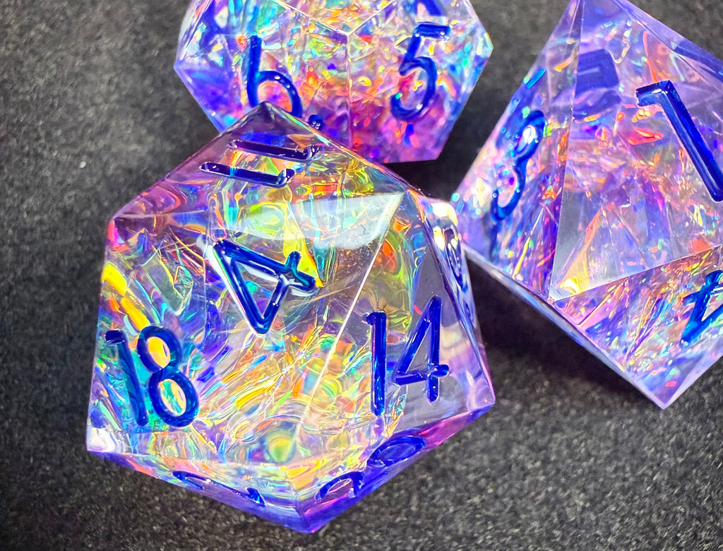 Purple & Blue Sharp Edge Resin Dice Set 7PCS
