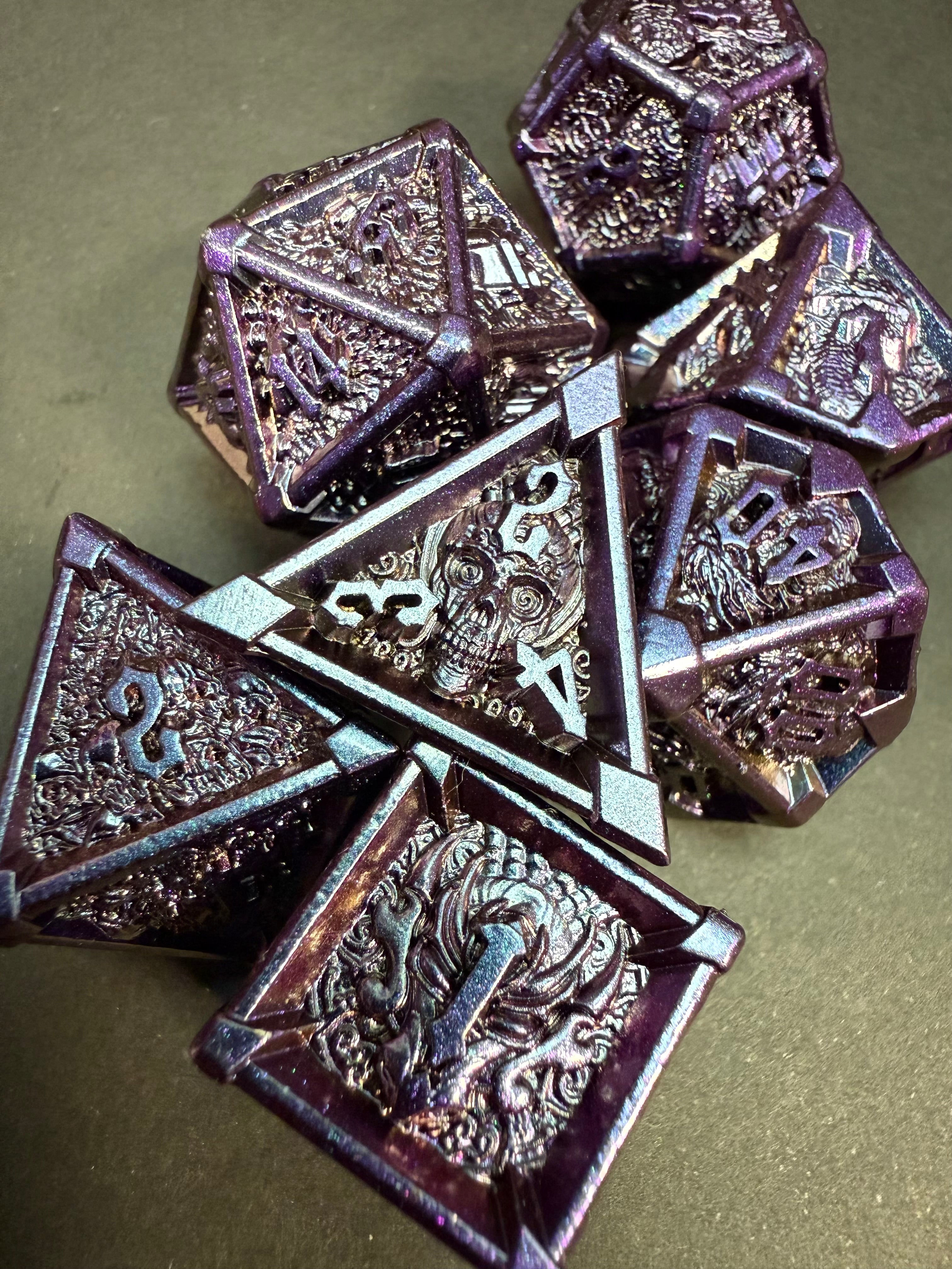 Purple Metal Dragon & Skull Dice Set 7PCS