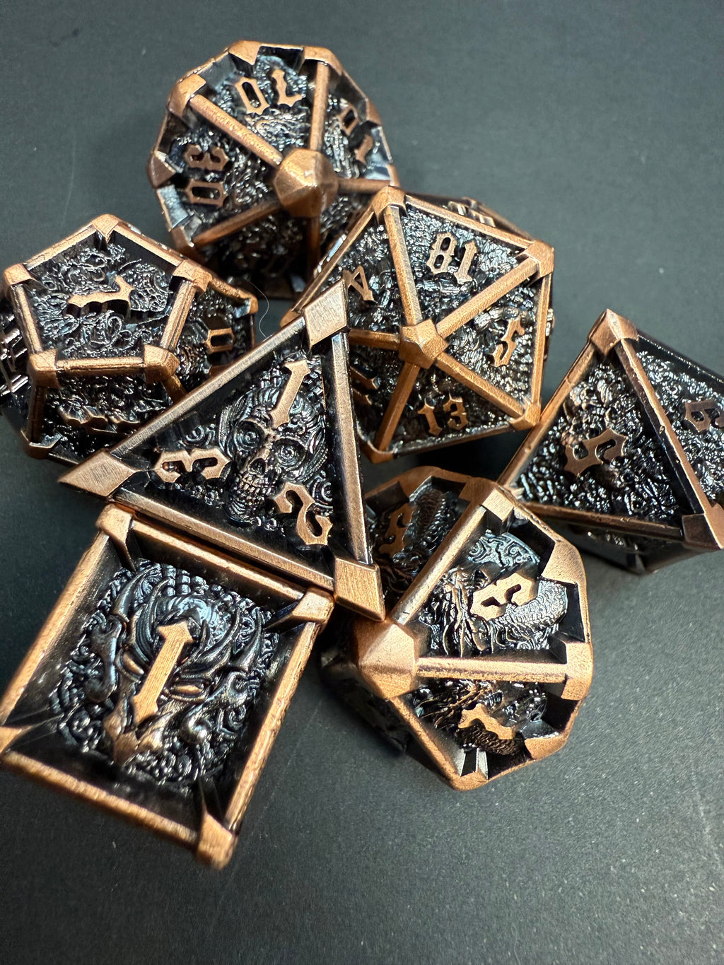 Copper & Black Metal Dragon & Skull Dice Set 7PCS