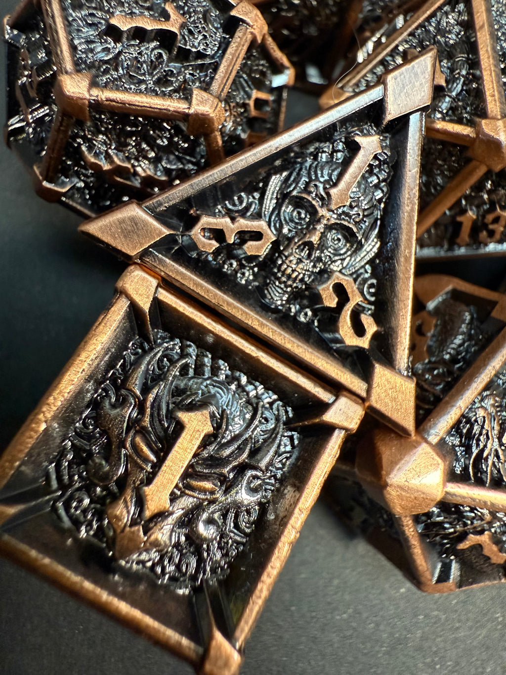 Copper & Black Metal Dragon & Skull Dice Set 7PCS