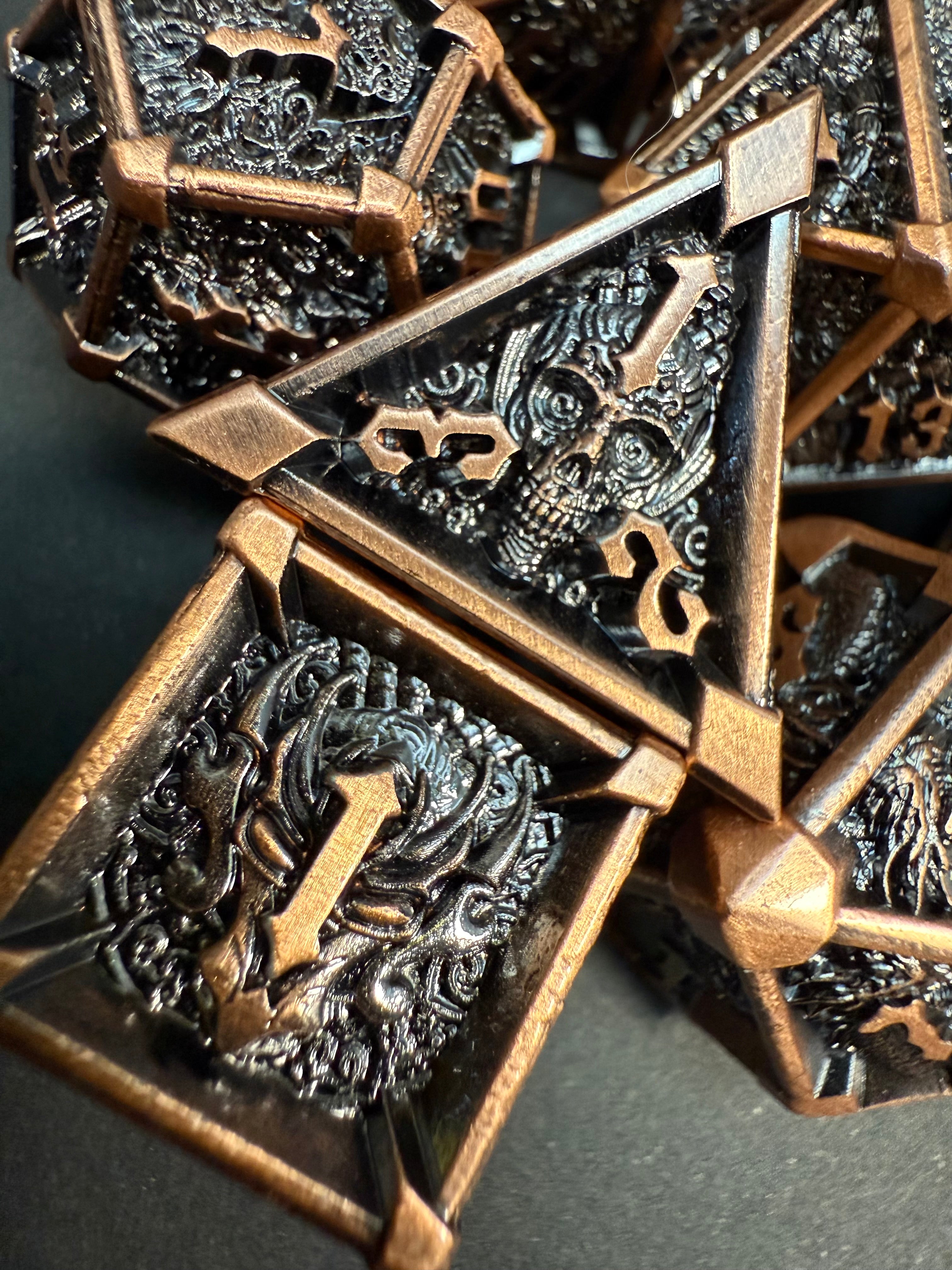 Copper & Black Metal Dragon & Skull Dice Set 7PCS
