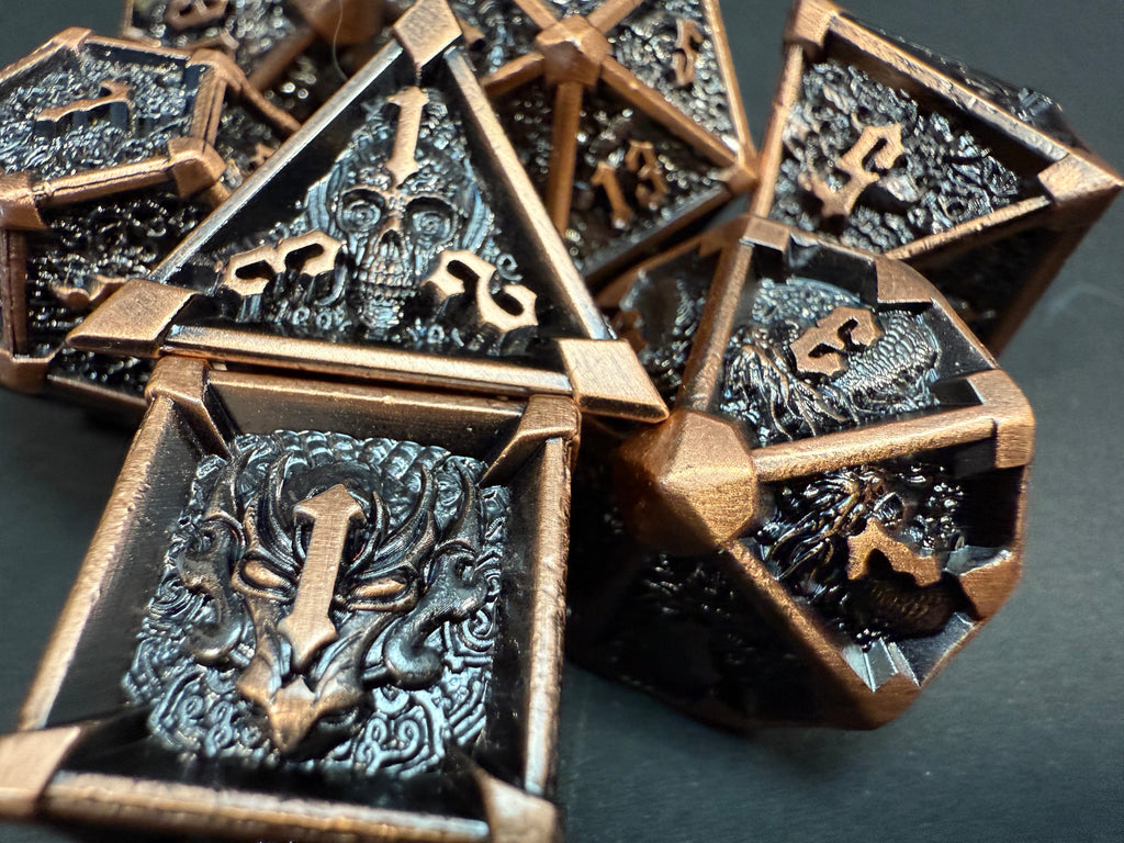 Copper & Black Metal Dragon & Skull Dice Set 7PCS