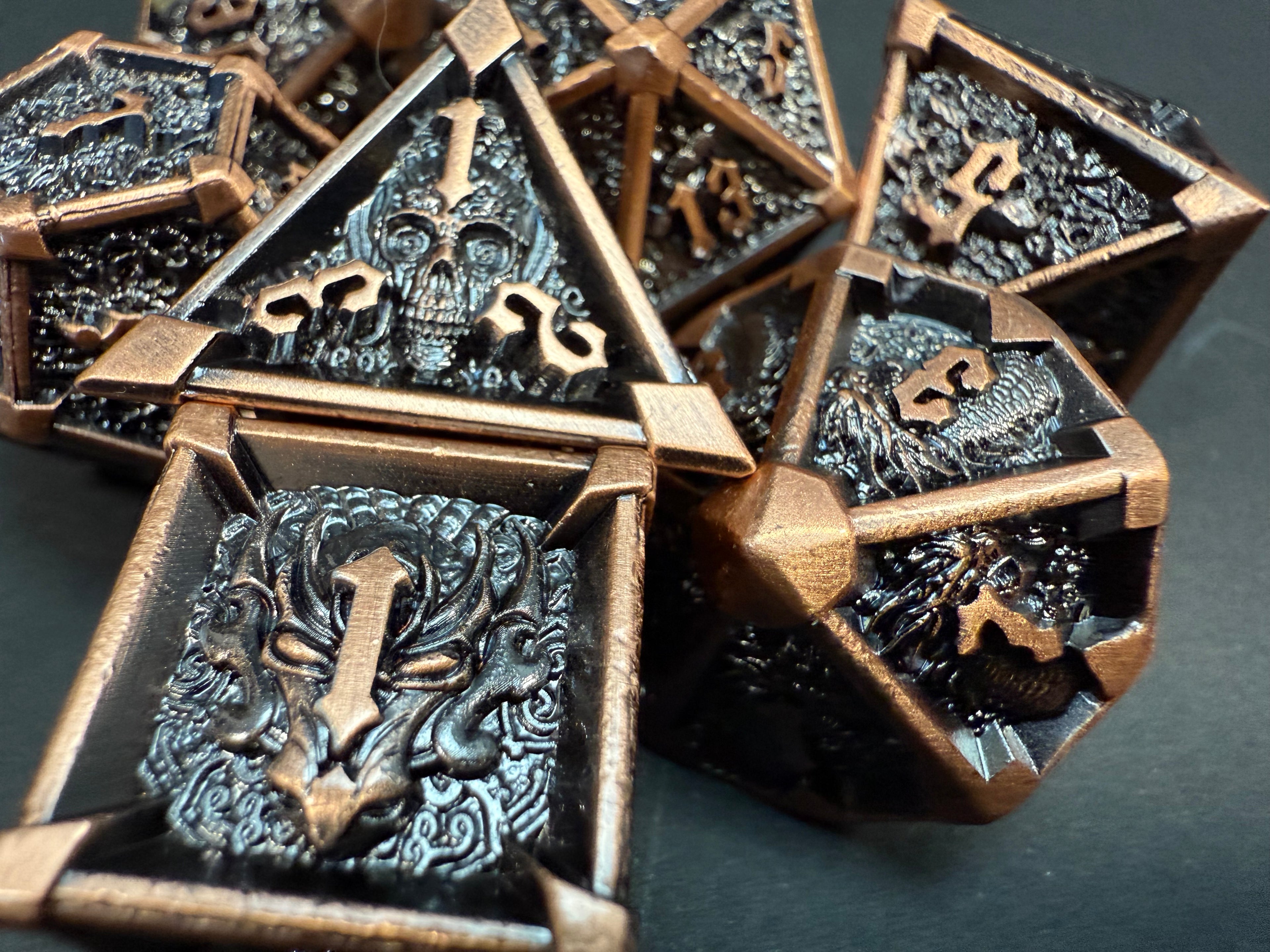 Copper & Black Metal Dragon & Skull Dice Set 7PCS