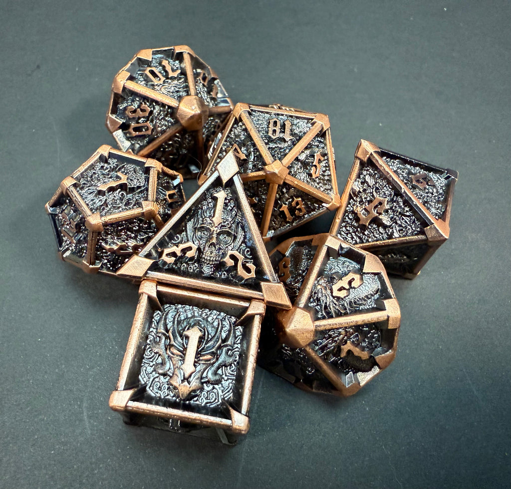 Copper & Black Metal Dragon & Skull Dice Set 7PCS