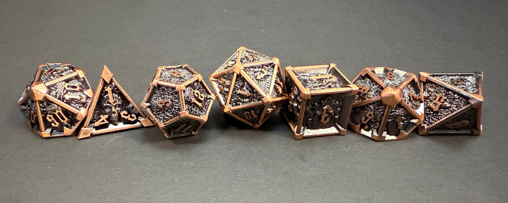 Copper & Black Metal Dragon & Skull Dice Set 7PCS