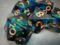 Green-Blue/Black & Gold Sharp Edge Resin Dice Set 7PCS
