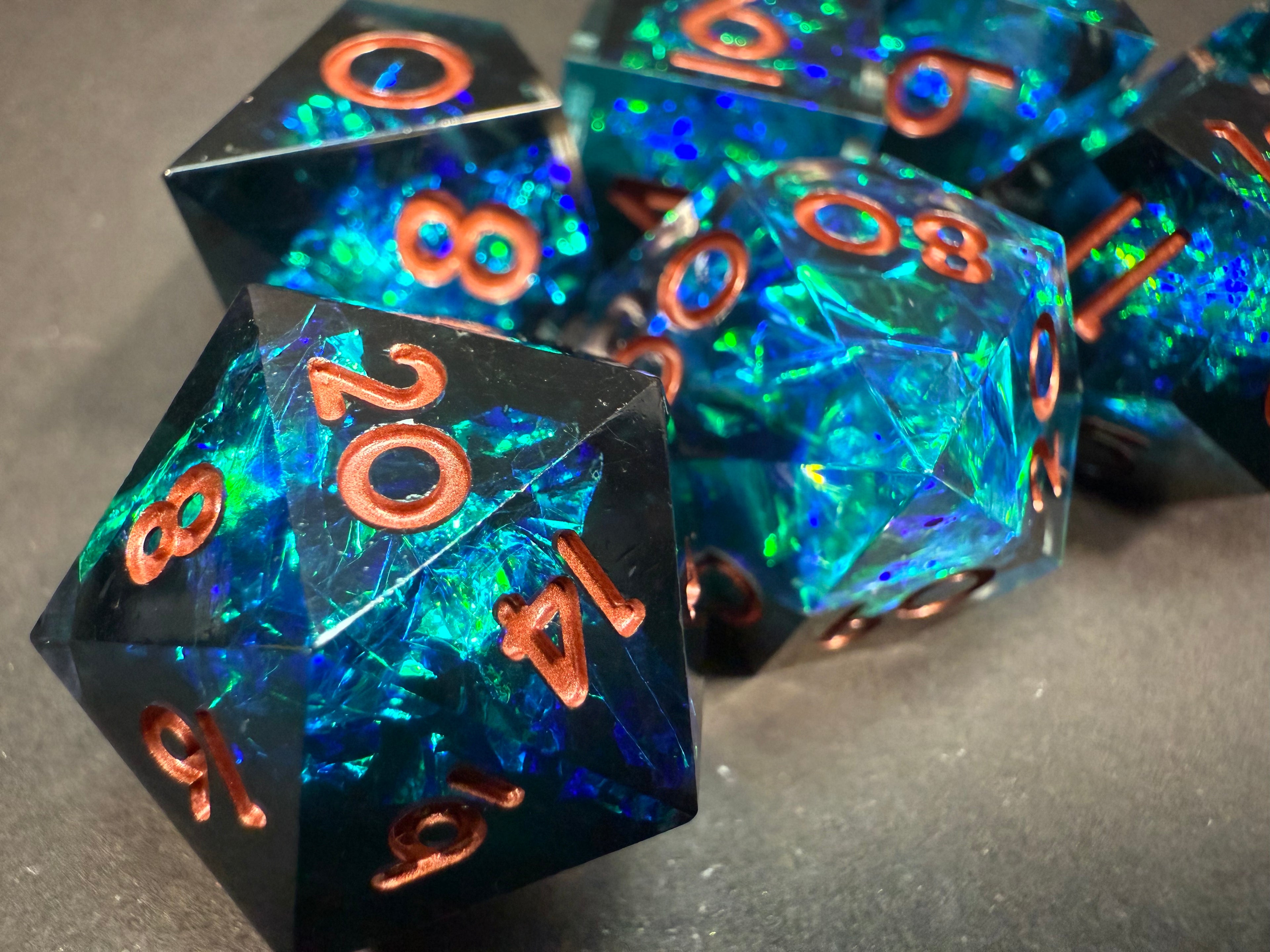 Blue/Black & Copper Sharp Edge Resin Dice Set 7PCS