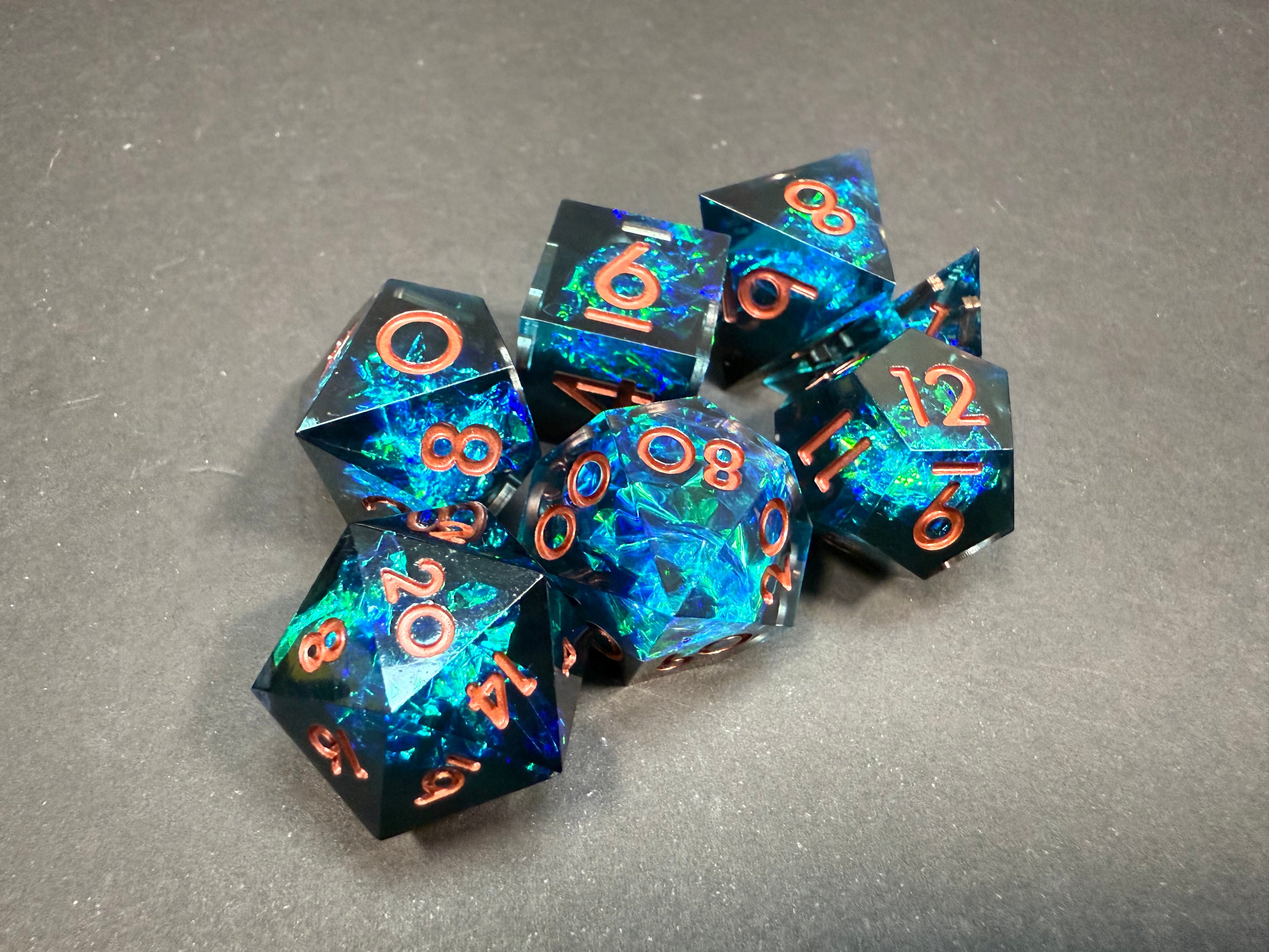 Blue/Black & Copper Sharp Edge Resin Dice Set 7PCS