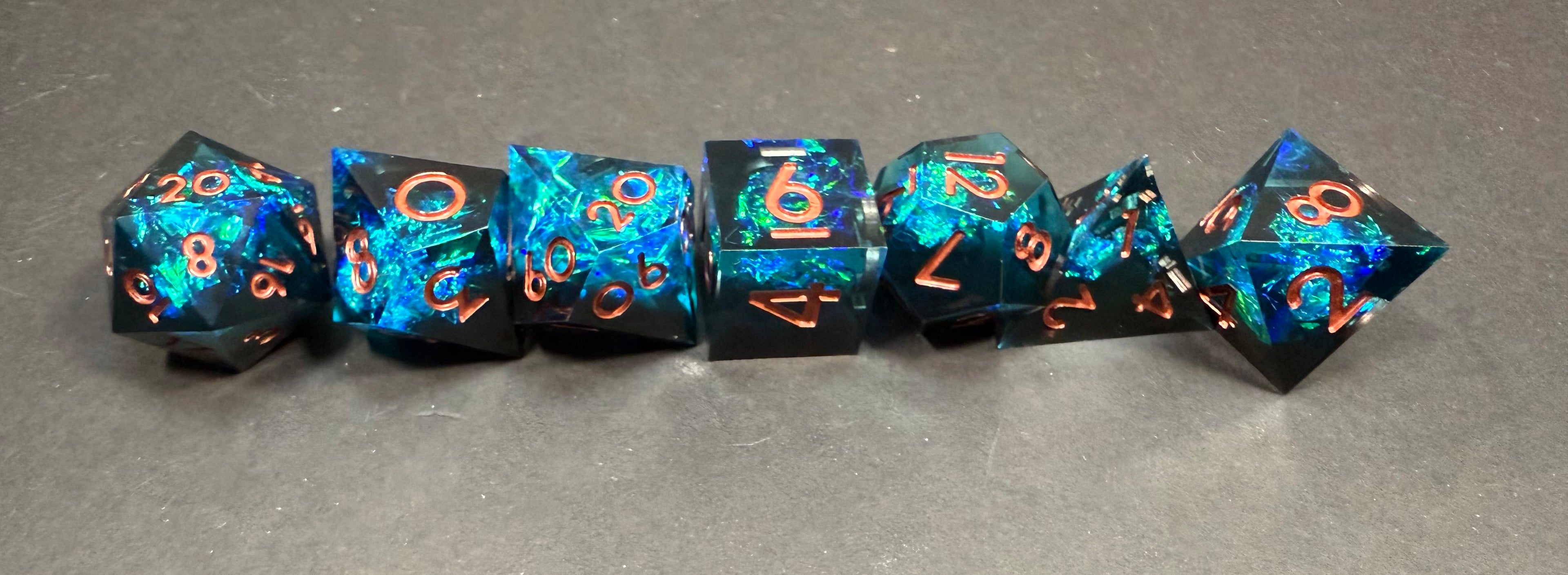 Blue/Black & Copper Sharp Edge Resin Dice Set 7PCS