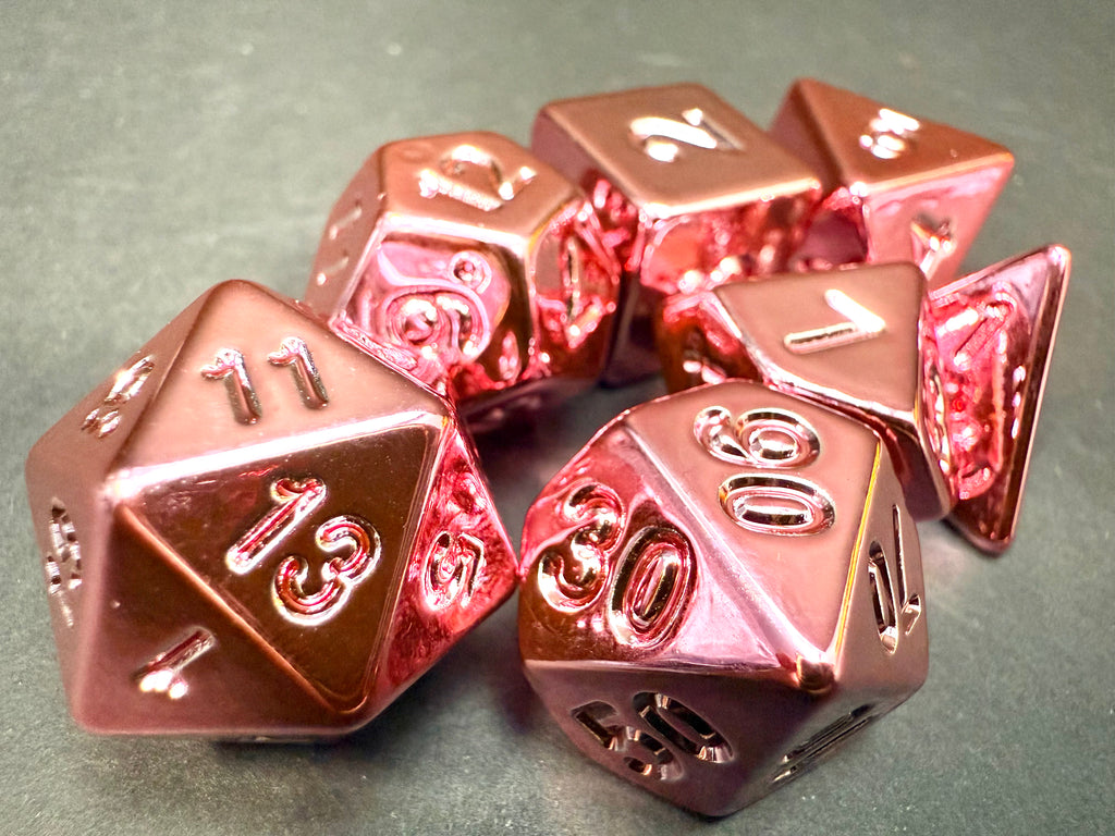 Pink Powder Acrylic Electroplated Dice Set 7PCS