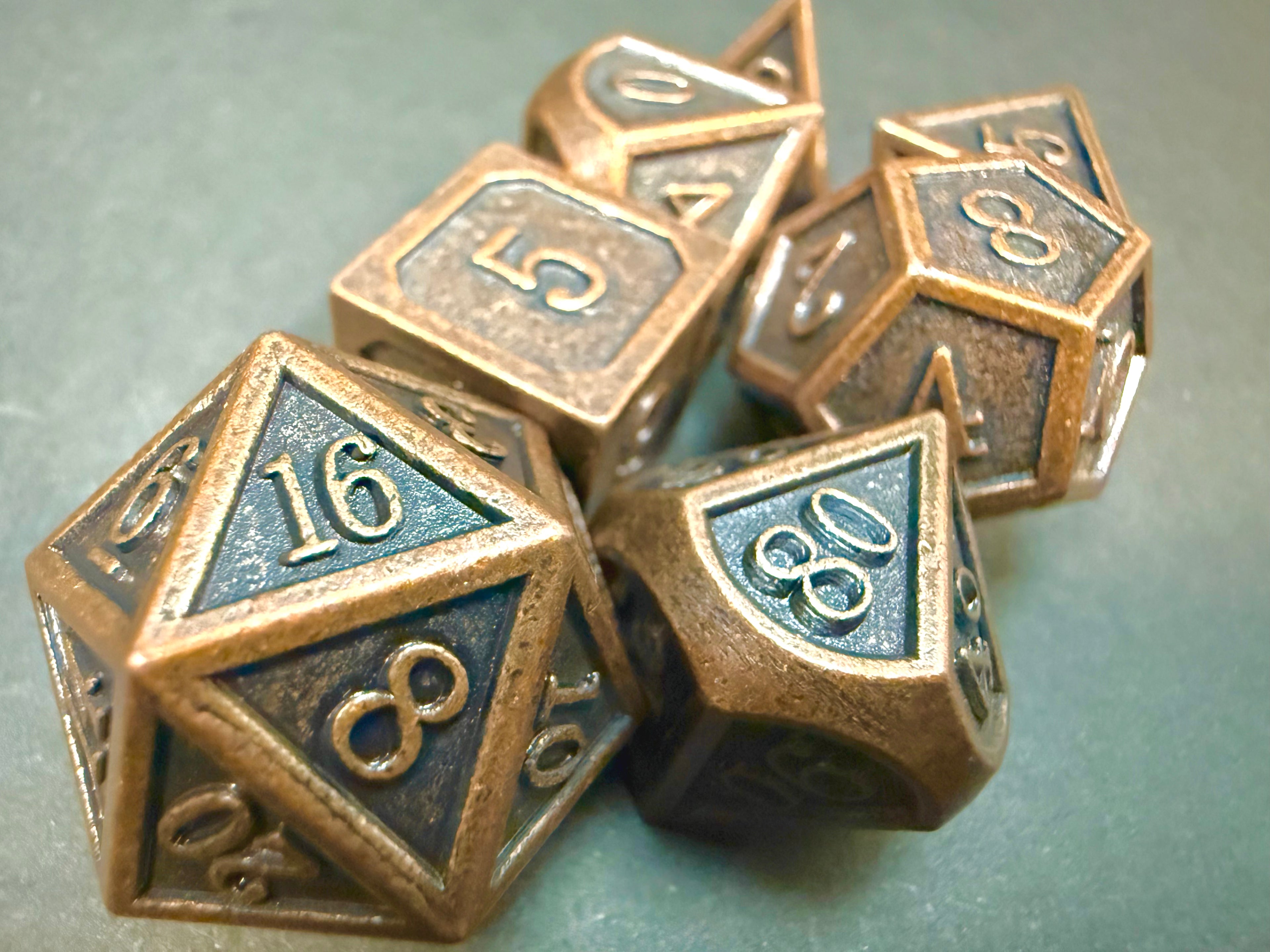 Antique Colour Solid Metal Dice Set 7PCS