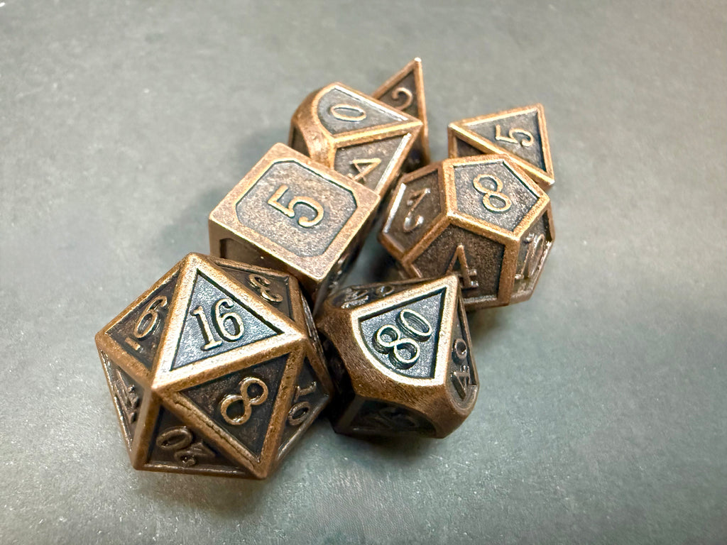 Antique Colour Solid Metal Dice Set 7PCS