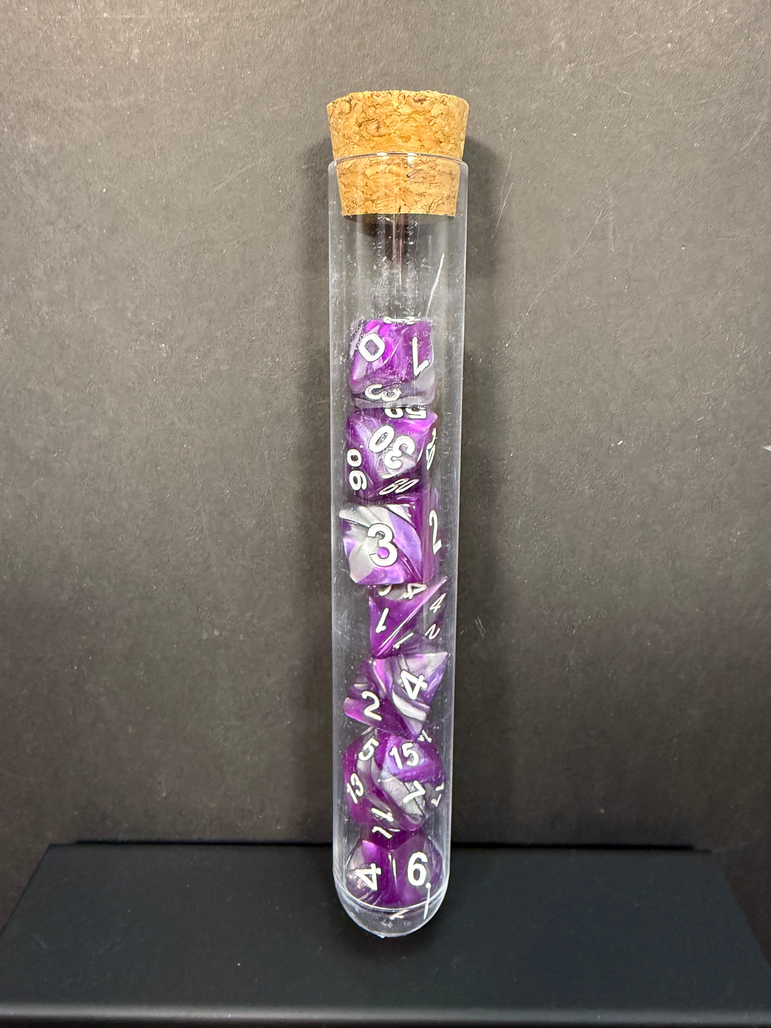 Test Tube Resin Dice Set 7PCS (choice of colours)