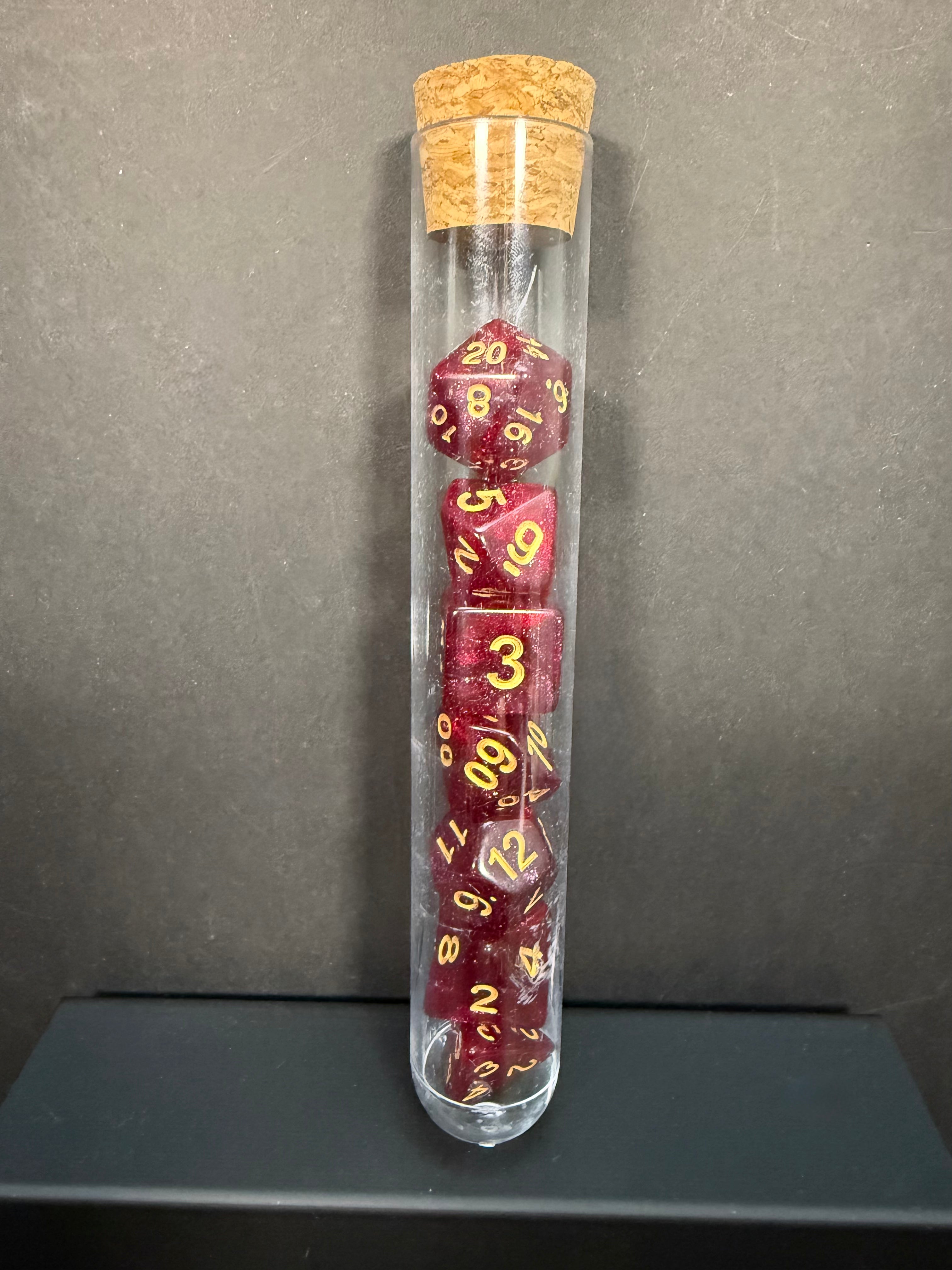 Test Tube Resin Dice Set 7PCS (choice of colours)