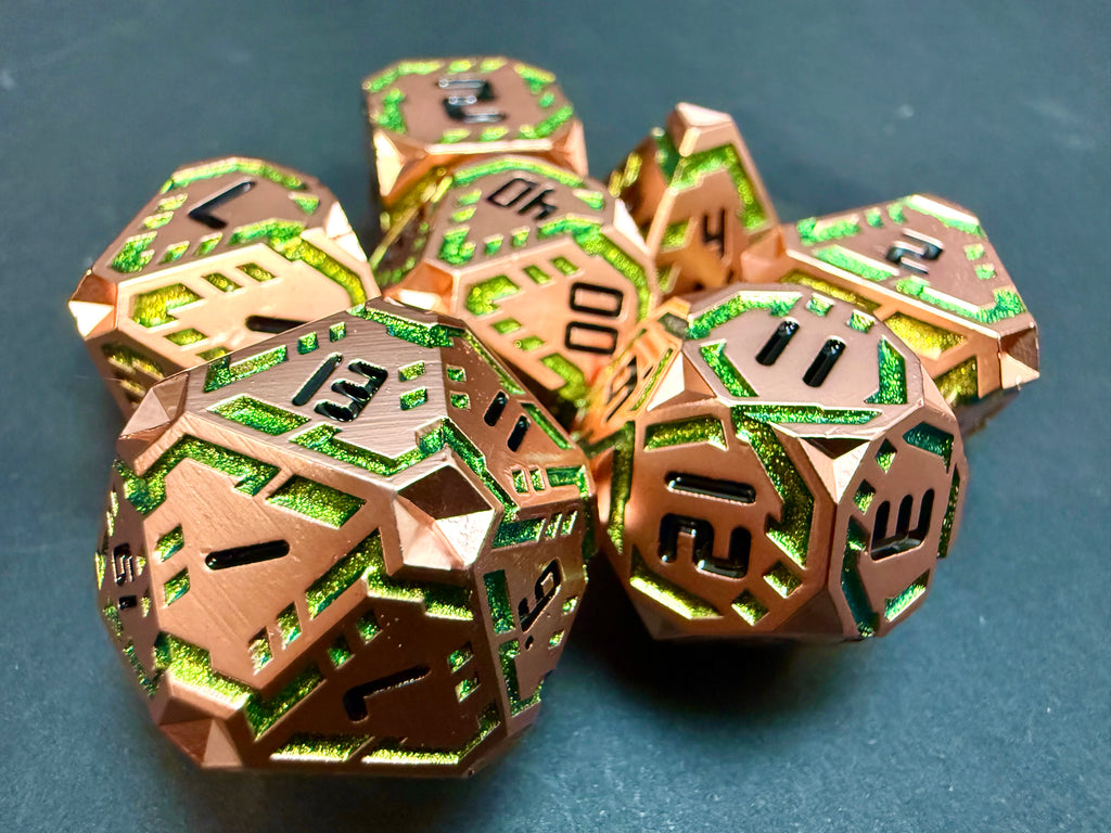 Copper & Green Solid Metal Line Dice Set 7PCS