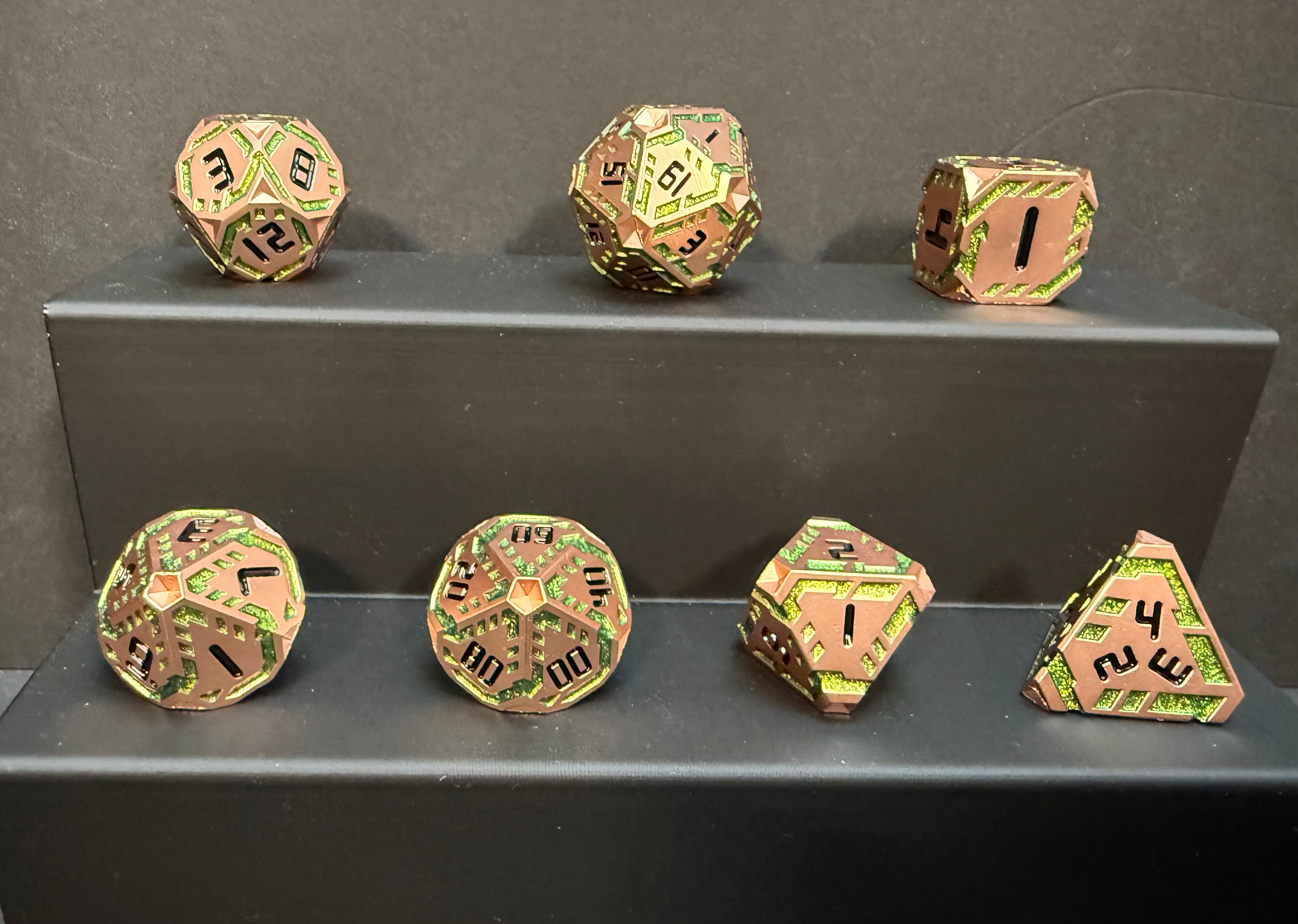Copper & Green Solid Metal Line Dice Set 7PCS