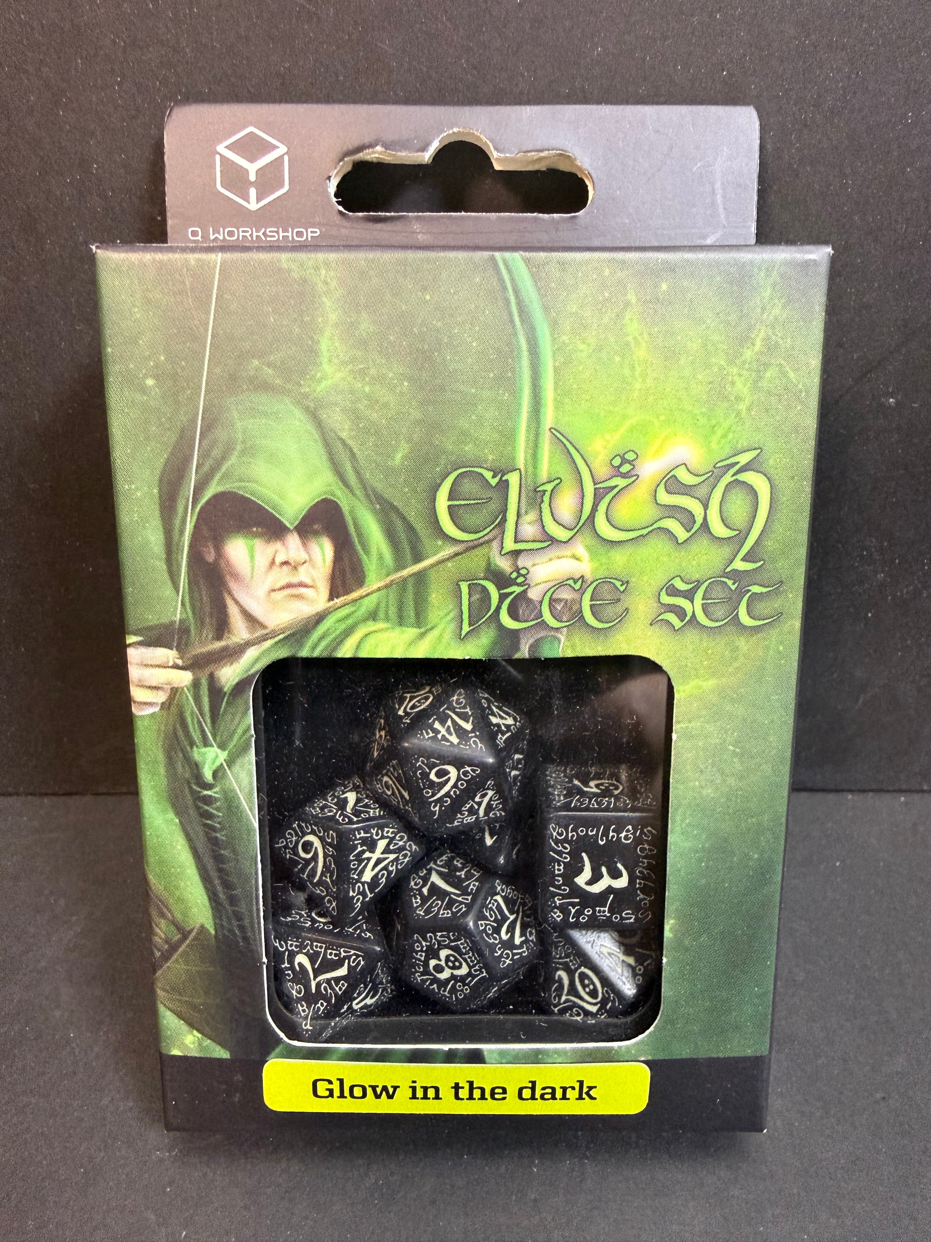 Elvish Dice Set - Black/Glow in the Dark Q-Workshop