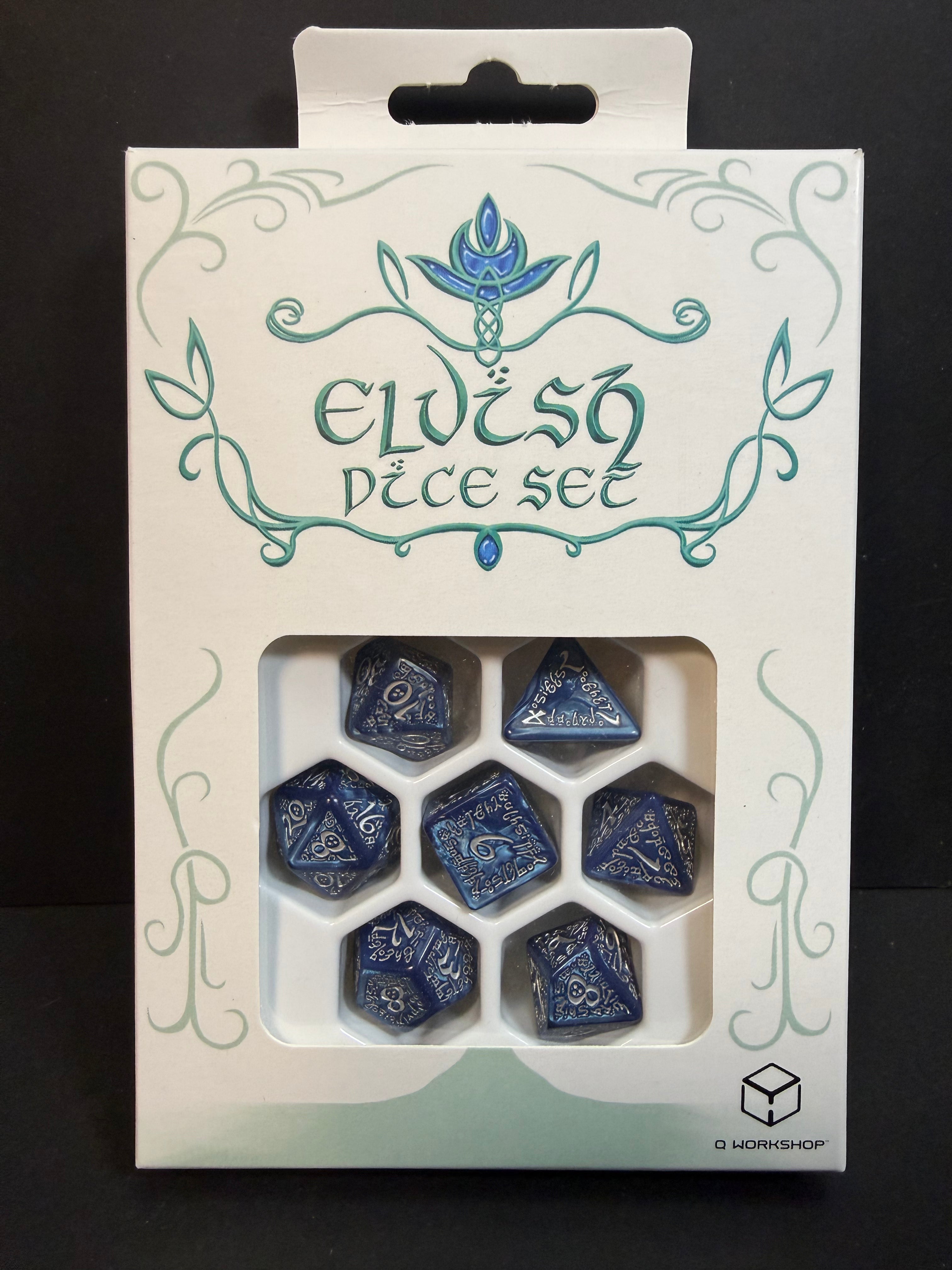 Elvish Dice Set - Blue Shimmer & White  Q-Workshop