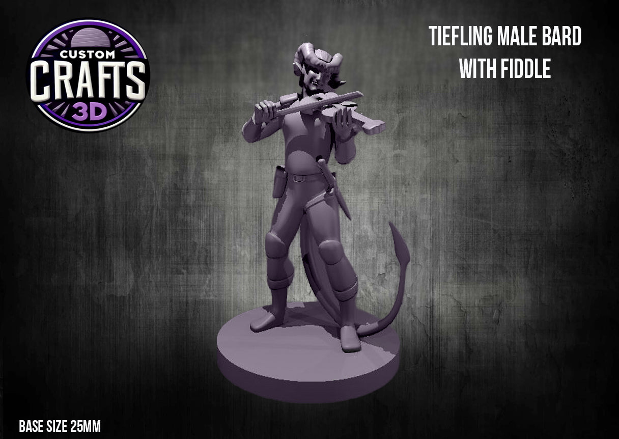 Tiefling Male Bard with Fiddle 25mm Base