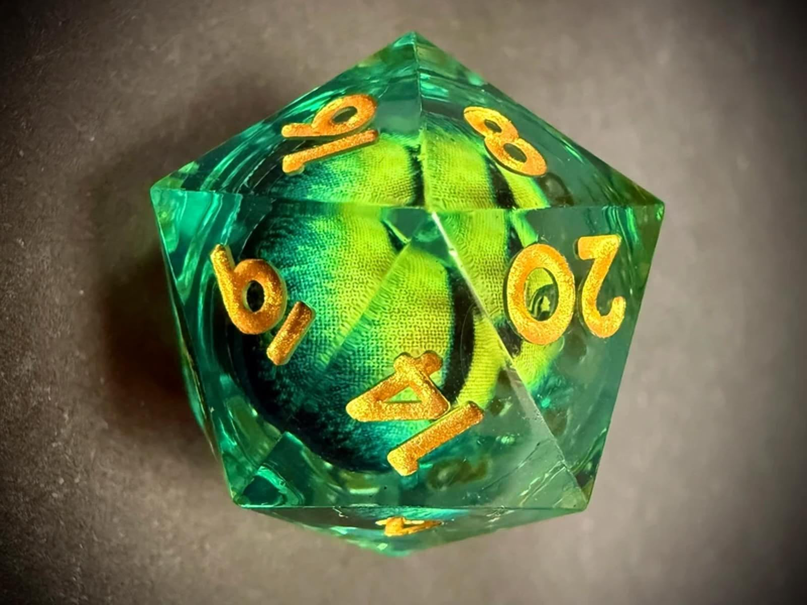 Green Eye 20mm D20 Dice Life Counter Spindown
